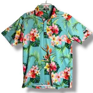Bad Birdie Performance Stretch Tropical Floral Polo Golf Shirt Small S Tropics